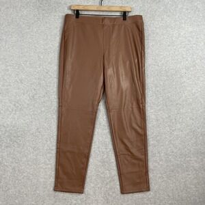 J.Jill Faux Leather Pants Womens L Hickory Brown Stretch High Rise Minimalist